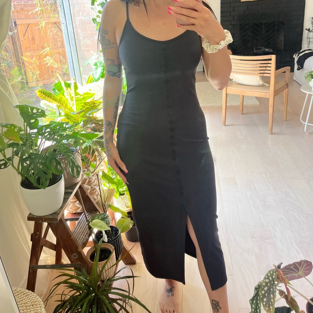 urban outfitters midi button down dress with slit